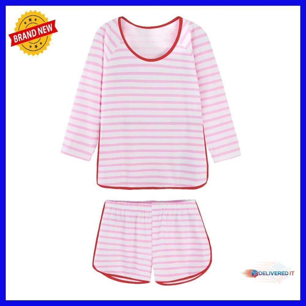 Women's Striped 3/4 Sleeve Pajama Set with Shorts Lounge Wear